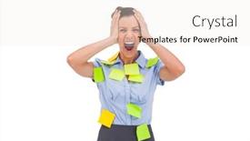  Presentation with overworked - PPT theme consisting of overworked-businesswoman-screaming-with-hand background and a sky blue colored foreground