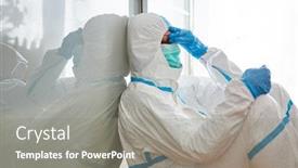  Presentation with overworked - Amazing presentation theme having overworked-doctor-sits-tired backdrop and a gray colored foreground