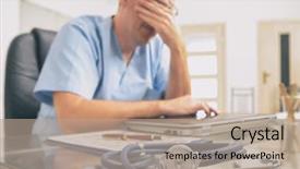  Presentation with doctor office - Slide deck with overworked doctor sitting in his background and a coral colored foreground