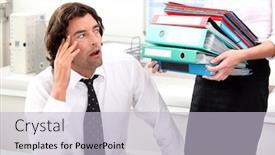  Presentation with overworked - Amazing slides having overworked-man backdrop and a light blue colored foreground