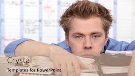  Presentation with overworked - Amazing PPT theme having overworked-man backdrop and a soft green colored foreground