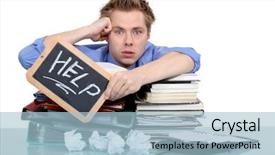  Presentation with overworked - Presentation theme enhanced with administrative day - overworked office worker background and a light blue colored foreground