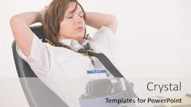  Presentation with overworked - Cool new PPT theme with overworked-woman-pilot-wearing-uniform backdrop and a light gray colored foreground