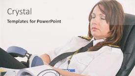  Presentation with overworked - Amazing theme having overworked-woman-pilot-wearing-uniform backdrop and a sky blue colored foreground