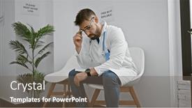  Presentation with waiting room - PPT theme enhanced with overworked-young-hispanic-man background and a tawny brown colored foreground