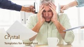  Presentation with head - Audience pleasing theme consisting of overwrought-businessman-with-hands backdrop and a soft green colored foreground