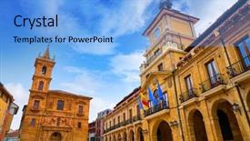  Presentation with town hall - Audience pleasing PPT layouts consisting of oviedo city town hall arcade backdrop and a light blue colored foreground