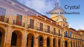  Presentation with town hall - Slide set enhanced with oviedo city town hall arcade background and a light blue colored foreground