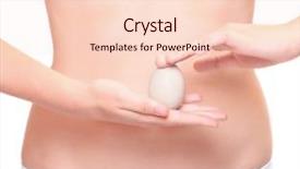  Presentation with motherhood - Theme enhanced with ovum - pregnant woman holding a egg background and a lemonade colored foreground