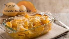  Presentation with owen - Colorful presentation theme enhanced with owen-pasta-with-scamorza-cheese backdrop and a coral colored foreground