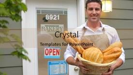  Presentation with bakery baking ingredients - Cool new PPT theme with owner in front of shop backdrop and a coral colored foreground
