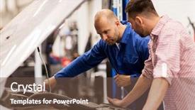  Presentation with mechanic car service repair maintenance - Beautiful presentation theme featuring owner looking at broken car backdrop and a tawny brown colored foreground