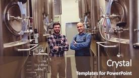  Presentation with brewery - PPT theme with owner standing amidst machinery background and a tawny brown colored foreground