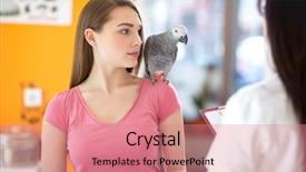  Presentation with veterinary - Audience pleasing PPT theme consisting of owner with her pet beautiful backdrop and a coral colored foreground