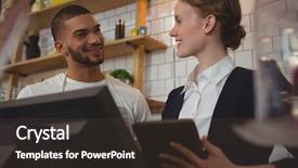  Presentation with catering waiter food event service - Amazing presentation theme having owner with waiter holding digital backdrop and a dark gray colored foreground