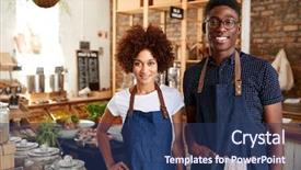  Presentation with grocery store - Slide set featuring owners of sustainable plastic free background and a ocean colored foreground