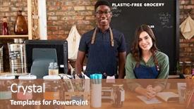  Presentation with black male female fashion - Colorful slide deck enhanced with owners of sustainable plastic free backdrop and a coral colored foreground