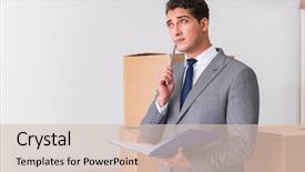  Presentation with boxes - Presentation theme featuring owners rep - man signing for the delivery background and a  colored foreground