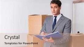  Presentation with boxes - Amazing presentation design having owners rep - man signing for the delivery backdrop and a  colored foreground