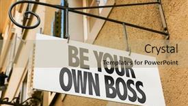  Presentation with ownership - Colorful PPT layouts enhanced with ownership - be your own boss sign backdrop and a coral colored foreground