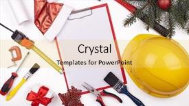  Presentation with ownership - Beautiful slides featuring ownership - construction hard hat tools blank backdrop and a yellow colored foreground