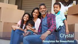  Presentation with family children - Audience pleasing PPT theme consisting of ownership - family with children outside house backdrop and a ocean colored foreground