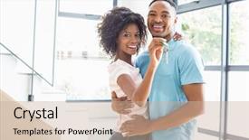  Presentation with work happy hour - Colorful PPT theme enhanced with ownership - happy couple embracing and showing backdrop and a coral colored foreground