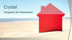  Presentation with beach wedding heart on sand - Colorful presentation design enhanced with ownership - house on the sand beach backdrop and a cool aqua colored foreground