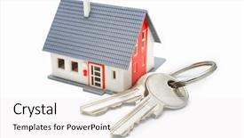  Presentation with keys - Presentation design featuring ownership - house with keys home buying background and a white colored foreground