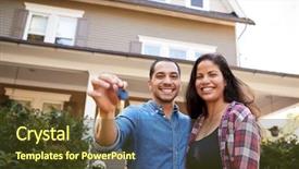  Presentation with new home - Presentation theme with ownership - portrait of couple holding keys background and a tawny brown colored foreground