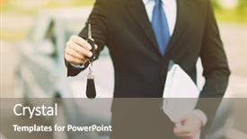  Presentation with ownership - Audience pleasing slides consisting of ownership concept - man with car backdrop and a gray colored foreground