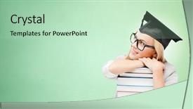  Presentation with stack books - Presentation featuring oxford university - education happiness graduation and people background and a soft green colored foreground