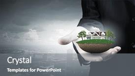  Presentation with hand palm - Slide set consisting of businessman hand holding green background and a gray colored foreground