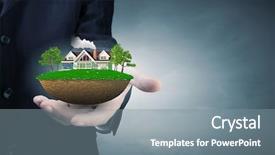  Presentation with hand palm - Theme with air pollution - close up of businessman hand background and a gray colored foreground