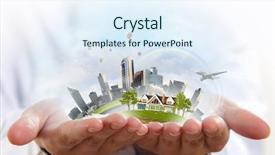  Presentation with green life - Slide deck having gods protection - male hands holding green life background and a sky blue colored foreground