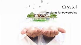  Presentation with green life - Presentation theme having male hands holding green life concept in palm background and a white colored foreground