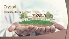  Presentation with green life - PPT layouts featuring male hands holding green life concept in palm background and a cream colored foreground