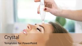  Presentation with beauty salon - PPT theme having oxygen - picture of woman having facial background and a coral colored foreground