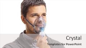  Presentation with mask - PPT layouts featuring oxygen - young man wearing an inhalation background and a light gray colored foreground