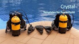  Presentation with oxygen - Cool new presentation design with oxygen cylinders - aqualung and flippers near backdrop and a ocean colored foreground