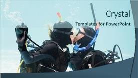  Presentation with scuba diving - Slide deck enhanced with oxygen cylinders - couple kissing underwater while scuba background and a sky blue colored foreground