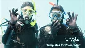  Presentation with swimming pool - Audience pleasing theme consisting of oxygen cylinders - couple on scuba training backdrop and a tawny brown colored foreground
