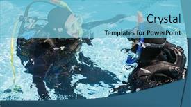  Presentation with scuba diving - Presentation design having oxygen cylinders - couple practicing scuba diving together background and a light blue colored foreground