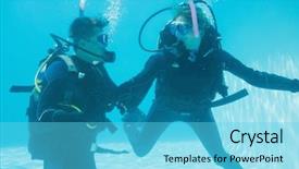  Presentation with safety training poor housekeeping - Colorful presentation theme enhanced with oxygen cylinders - friends on scuba training submerged backdrop and a cyan colored foreground