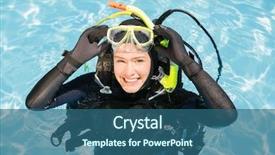  Presentation with training - Colorful presentation design enhanced with oxygen cylinders - portrait of young woman backdrop and a ocean colored foreground