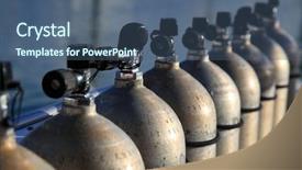  Presentation with compressed air - PPT theme featuring oxygen cylinders - row of compressed air tanks background and a ocean colored foreground