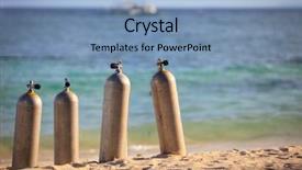  Presentation with tropical - Slide set enhanced with oxygen cylinders - scuba tanks on tropical beach background and a  colored foreground