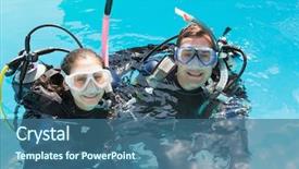 Presentation with safety training poor housekeeping - Colorful PPT theme enhanced with oxygen cylinders - smiling couple on scuba training backdrop and a ocean colored foreground