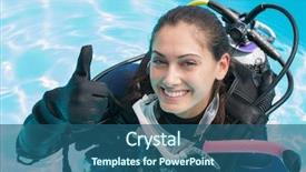  Presentation with oxygen - Presentation theme with oxygen cylinders - smiling woman on scuba training background and a ocean colored foreground
