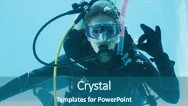  Presentation with water woman swimming underwater - Colorful presentation enhanced with oxygen cylinders - woman on scuba training submerged backdrop and a ocean colored foreground